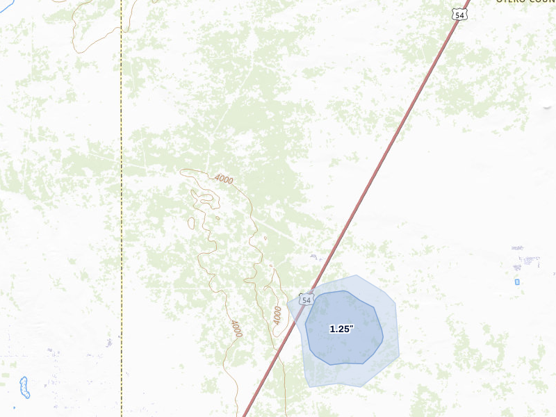 NEXRAD radar-signature map of the hail storm over Chaparral, NM on Jul 31, 2026