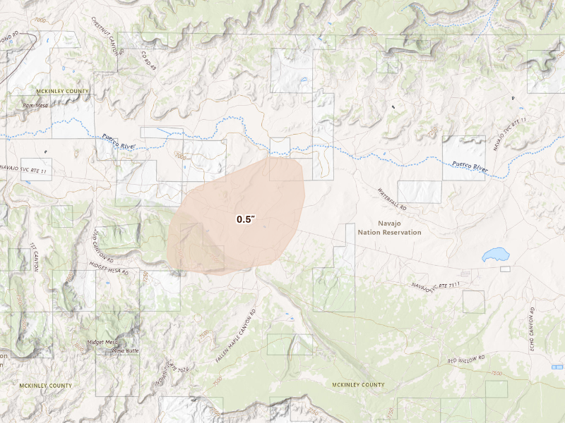 Radar-estimated hail-size map of the storm over Church Rock, NM