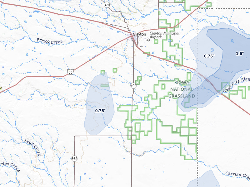 NEXRAD radar-signature map of the hail storm over Clayton, NM on Jun 26, 2026