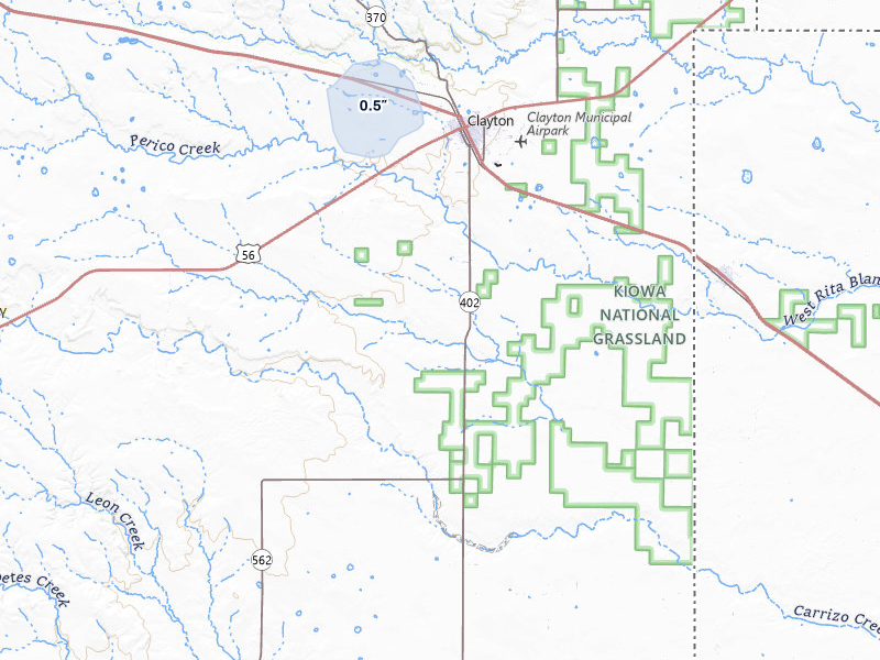 NEXRAD radar-signature map of the hail storm over Clayton, NM on Jul 9, 2026