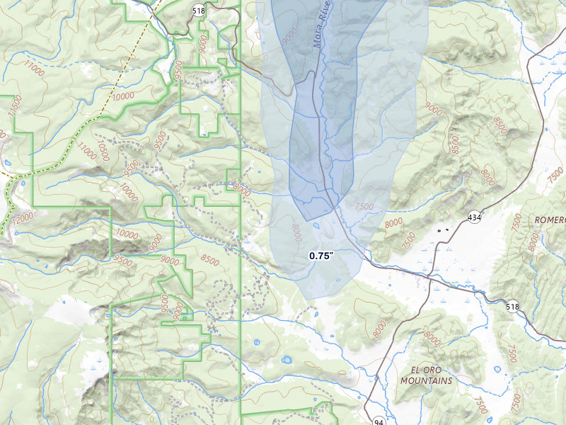 NEXRAD radar-signature map of the hail over Cleveland, NM