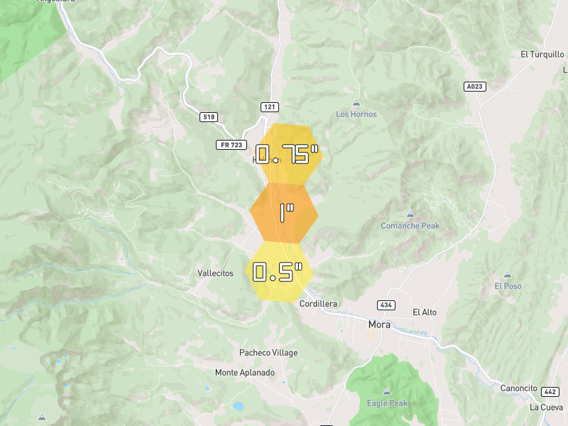 Hail map of Cleveland, NM on Jun 2, 2026, hail up to 1"