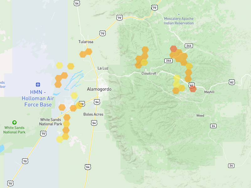 Hail map of Cloudcroft, NM on Jun 2, 2026, hail up to 1.75"