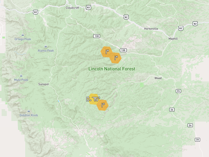 Hail map of Cloudcroft, NM on Jun 3, 2026, hail up to 1.75"