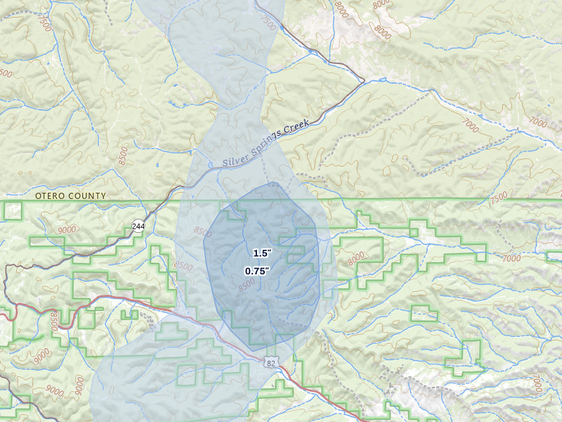 NEXRAD radar-signature map of the hail storm over Cloudcroft, NM on Jun 5, 2026