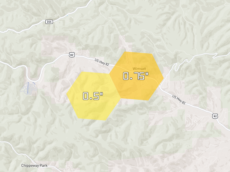Hail map of Cloudcroft, NM on Jun 6, 2026, hail up to 0.75"