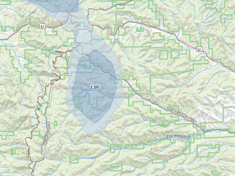 NEXRAD radar-signature map of the hail storm over Cloudcroft, NM on Aug 1, 2026