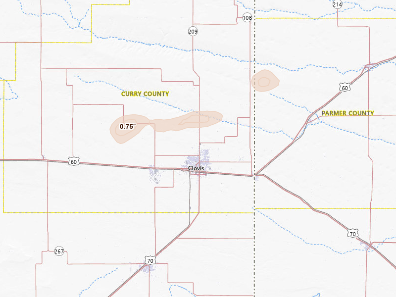 Radar-estimated hail-size map of the storm over Clovis, NM on May 21, 2026