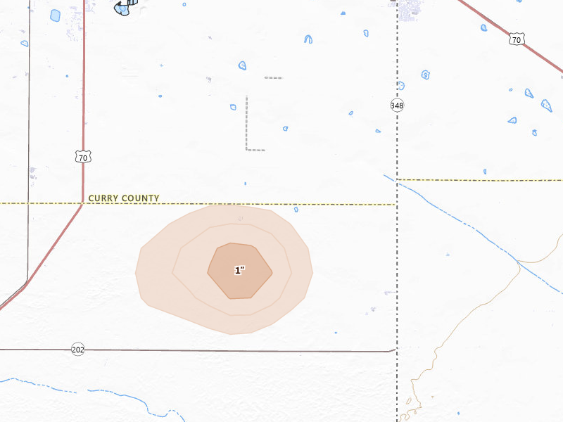 Radar-estimated hail-size map of the storm over Clovis, NM on Jun 4, 2026