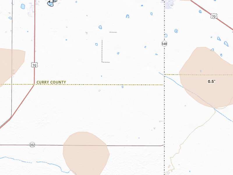 Radar-estimated hail-size map of the storm over Clovis, NM on Jul 4, 2026