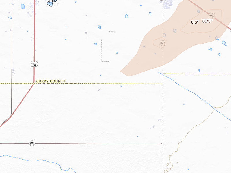 Radar-estimated hail-size map of the storm over Clovis, NM on Aug 27, 2026