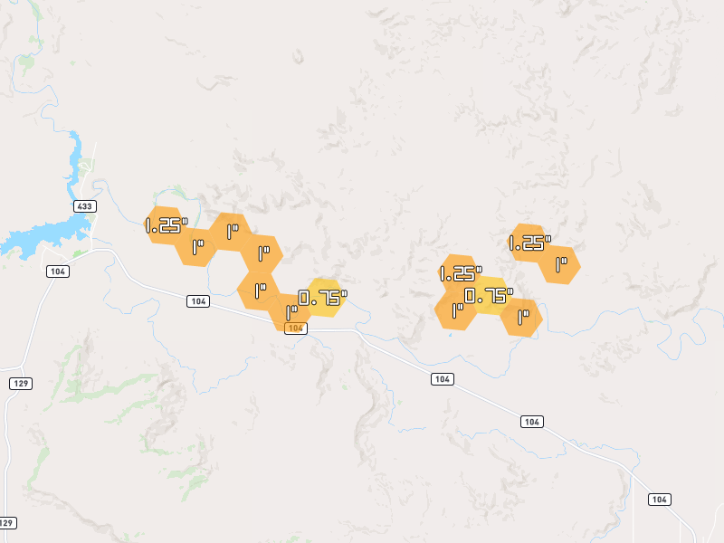 Hail map of Conchas Dam, NM on Jun 4, 2026, hail up to 1.25"