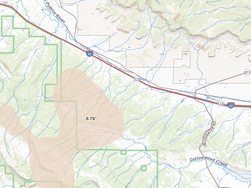 Radar-estimated hail-size map of the storm over Continental Divide, NM on Jul 27, 2026