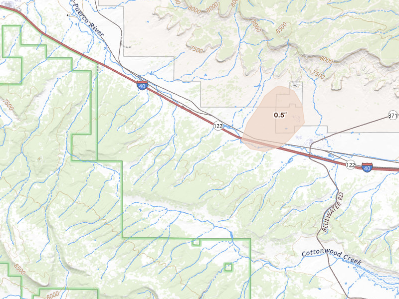Radar-estimated hail-size map of the storm over Continental Divide, NM on Jul 28, 2026