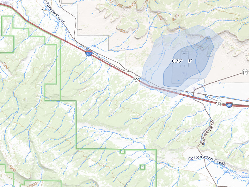 NEXRAD radar-signature map of the hail storm over Continental Divide, NM on Jul 28, 2026