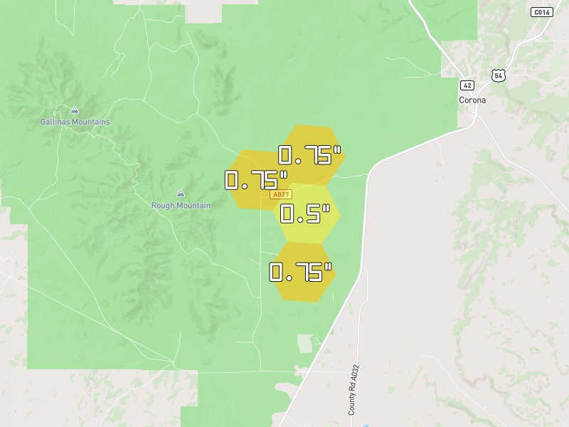 Hail map of Corona, NM on Jun 4, 2026, hail up to 0.75"