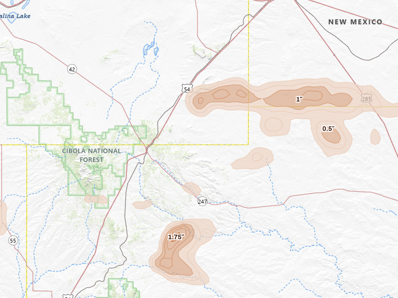 Radar-estimated hail-size map of the storm over Corona, NM on Jun 24, 2026