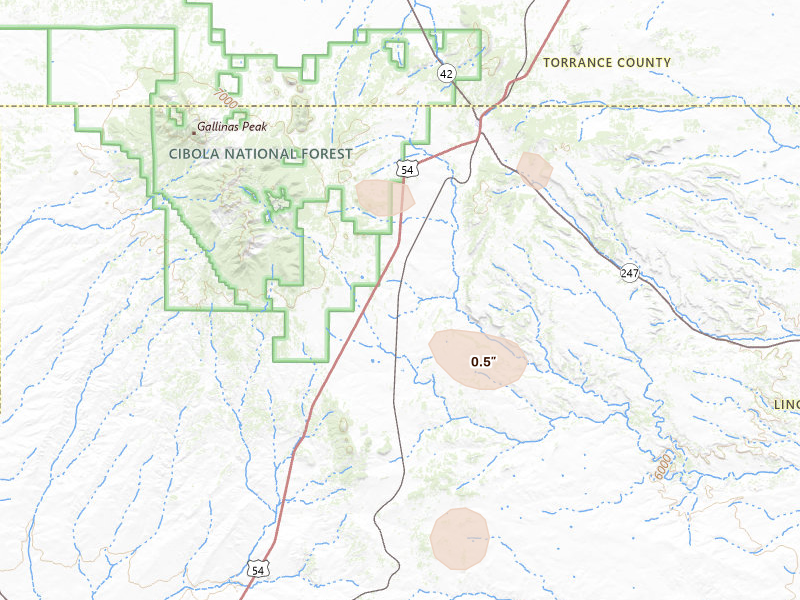 Radar-estimated hail-size map of the storm over Corona, NM on Aug 6, 2026