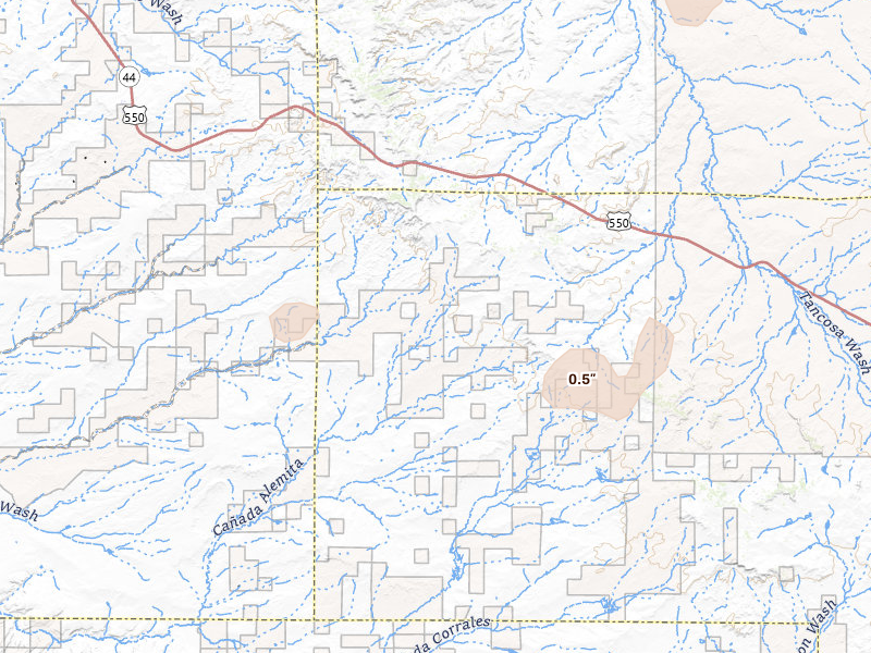 Radar-estimated hail-size map of the storm over Counselor, NM on Jun 26, 2026