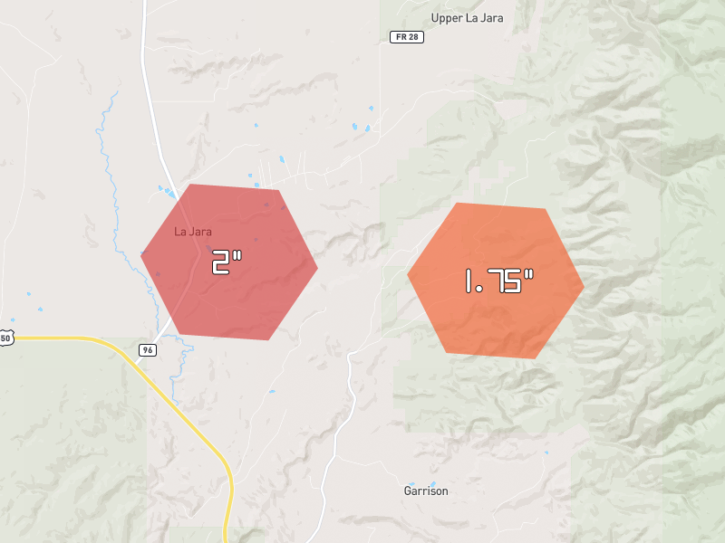 Hail map of Counselor, NM on Jun 26, 2026, hail up to 2"