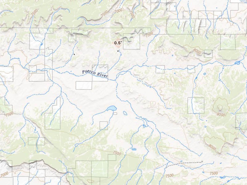 Radar-estimated hail-size map of the storm over Crownpoint, NM on Jul 29, 2026