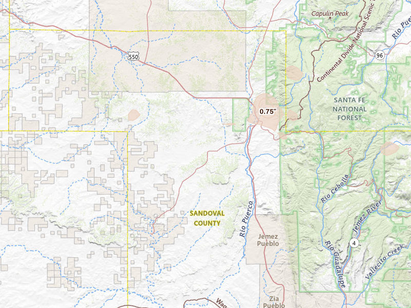 Radar-estimated hail-size map of the storm over Cuba, NM on Jun 3, 2026