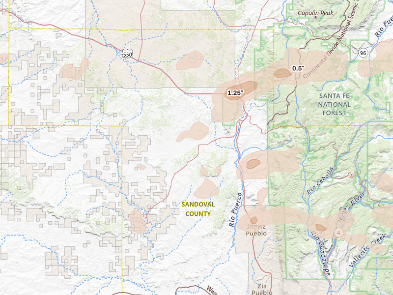 Radar-estimated hail-size map of the storm over Cuba, NM on Jun 26, 2026