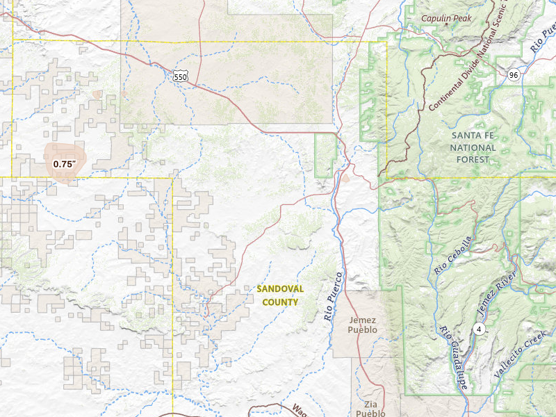 Radar-estimated hail-size map of the storm over Cuba, NM on Jul 21, 2026