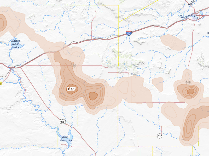 Radar-estimated hail-size map of the storm over Cuervo, NM on Jun 24, 2026