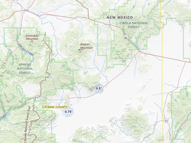 NEXRAD radar-signature map of the hail storm over Datil, NM on Jul 24, 2026