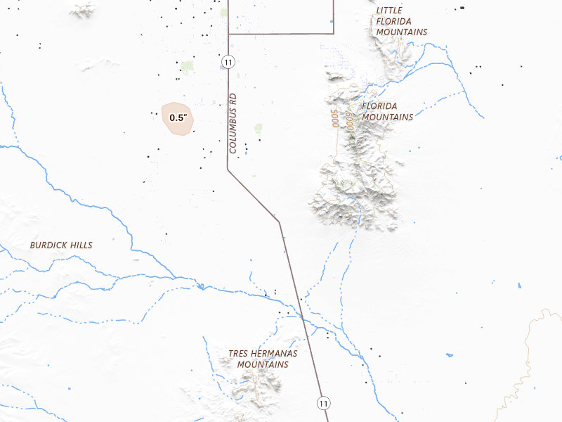 Radar-estimated hail-size map of the storm over Deming, NM on Jul 5, 2026