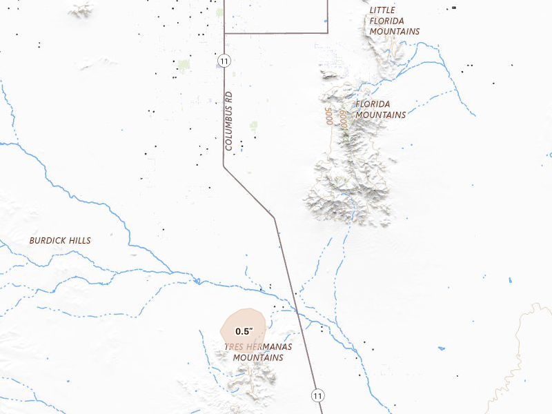 Radar-estimated hail-size map of the storm over Deming, NM on Jul 31, 2026