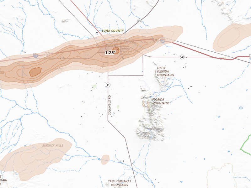 Radar-estimated hail-size map of the storm over Deming, NM