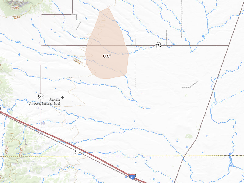 Radar-estimated hail-size map of the storm over Edgewood, NM on May 10, 2026
