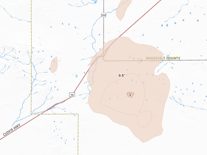 Radar-estimated hail-size map of the storm over Elida, NM on Apr 10, 2026