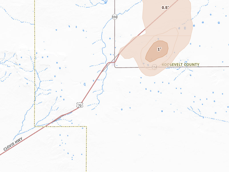 Radar-estimated hail-size map of the storm over Elida, NM on Jul 1, 2026