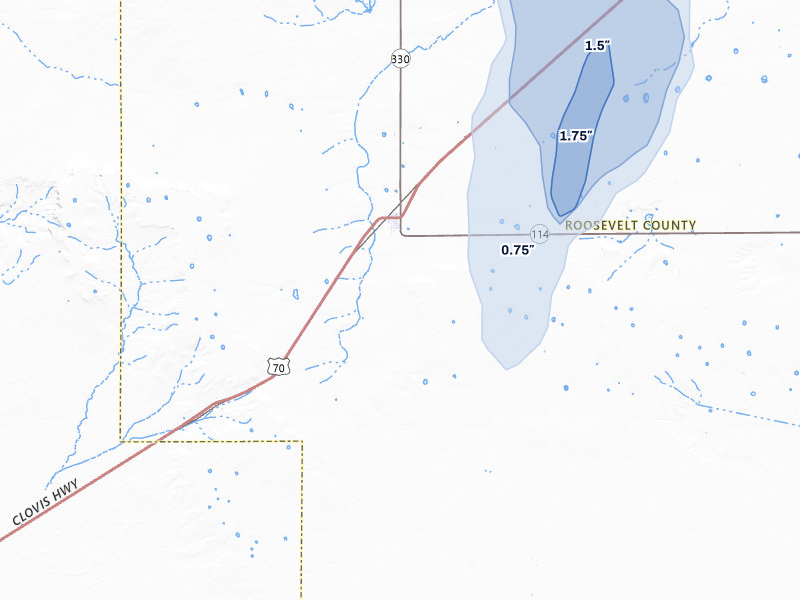 NEXRAD radar-signature map of the hail storm over Elida, NM on Jul 1, 2026