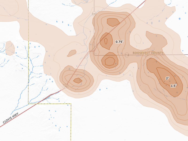 Radar-estimated hail-size map of the storm over Elida, NM on Jul 4, 2026