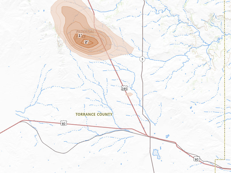 Radar-estimated hail-size map of the storm over Encino, NM on Jun 24, 2026