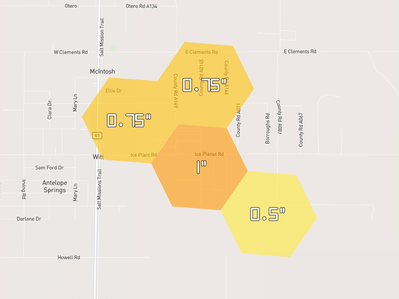 Hail map of Estancia, NM on Jun 3, 2026, hail up to 1"