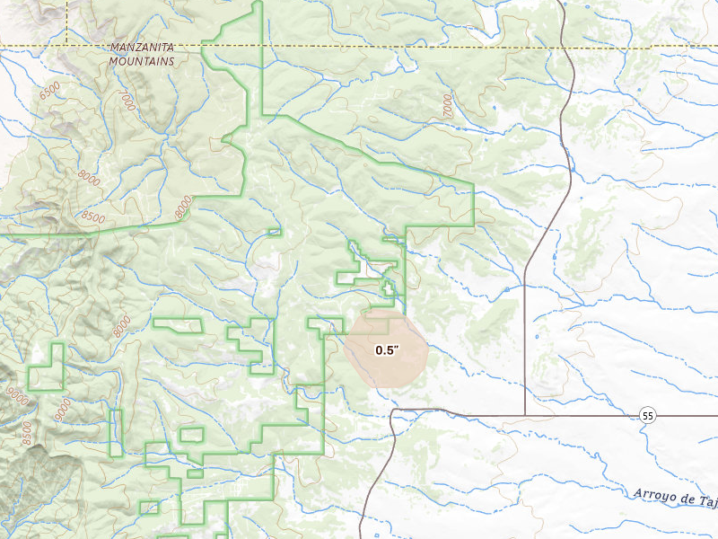 Radar-estimated hail-size map of the storm over Estancia, NM on Jul 31, 2026