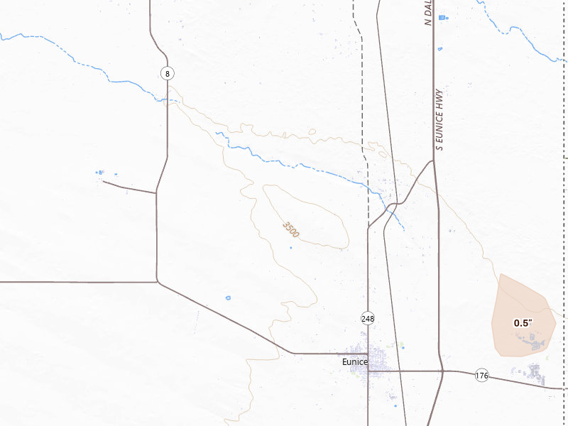 Radar-estimated hail-size map of the storm over Eunice, NM on May 31, 2026
