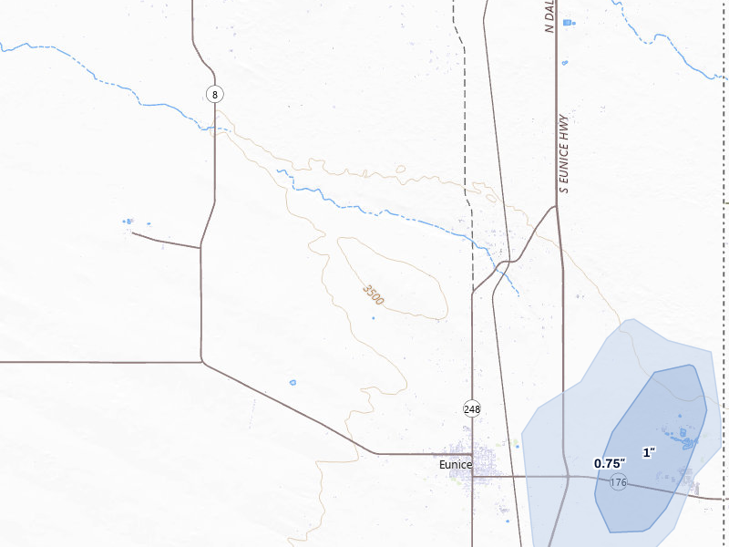 NEXRAD radar-signature map of the hail storm over Eunice, NM on May 31, 2026