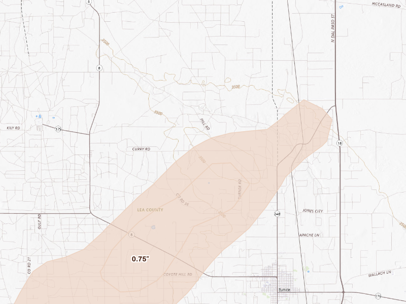 Radar-estimated hail-size map of the storm over Eunice, NM