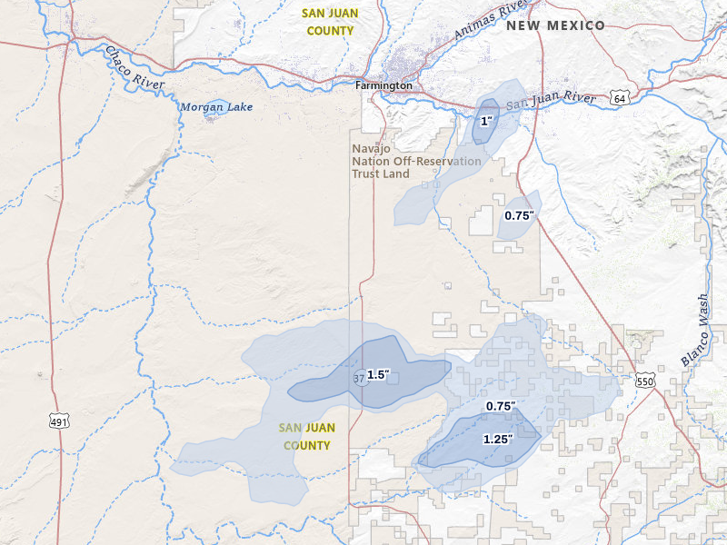 NEXRAD radar-signature map of the hail storm over Farmington, NM on Jun 26, 2026