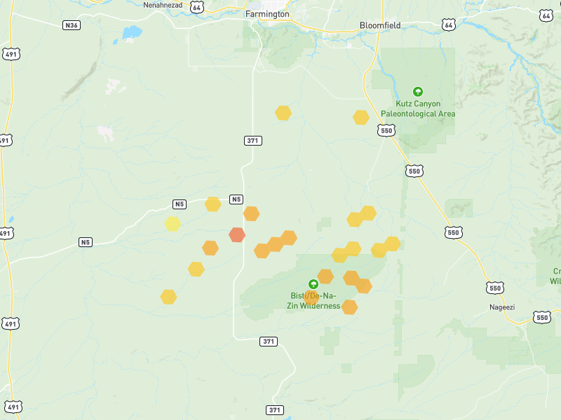 Hail map of Farmington, NM on Jun 26, 2026, hail up to 1.5"