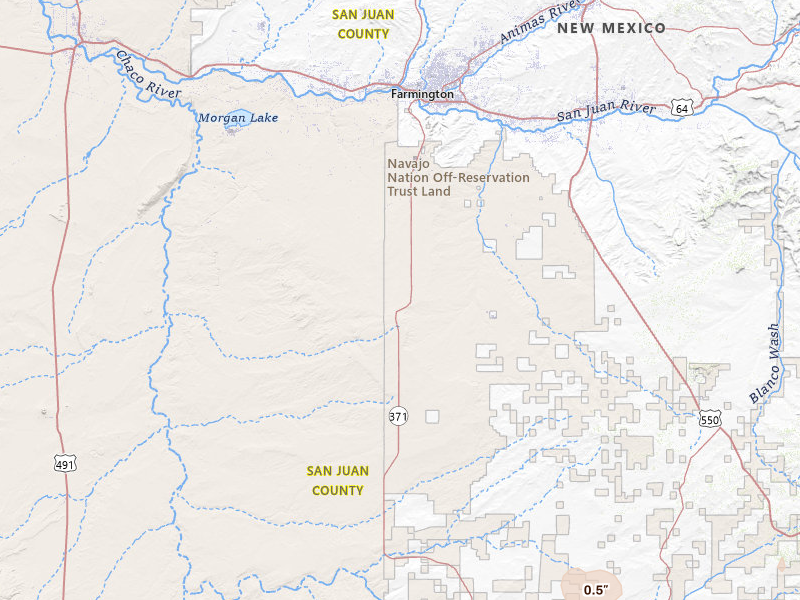 Radar-estimated hail-size map of the storm over Farmington, NM on Jul 21, 2026