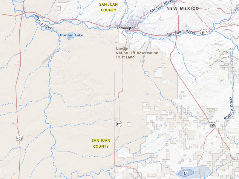 NEXRAD radar-signature map of the hail over Farmington, NM