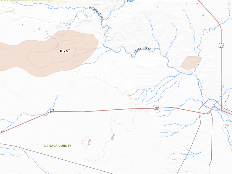 Radar-estimated hail-size map of the storm over Fort Sumner, NM on Sep 25, 2026