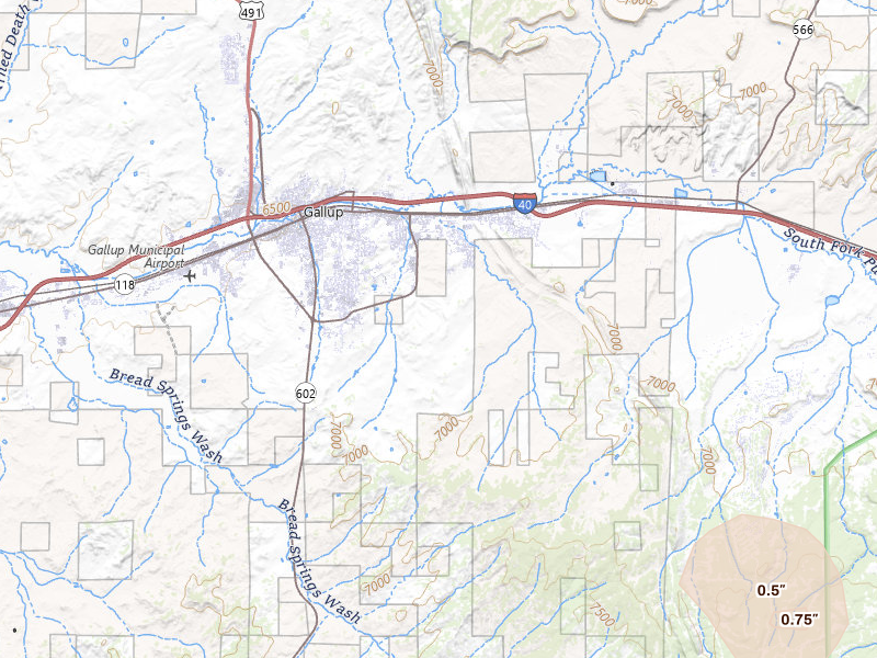 Radar-estimated hail-size map of the storm over Gallup, NM on Jul 27, 2026
